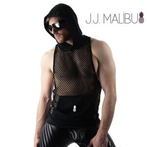 JJ Malibu Open Mesh Sleeveless Hoodie Medium Gently worn 100% polyester